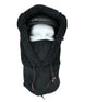 HelmetHoodz- Black sherpa hood that fits over a helmet shown on a white background