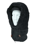 HelmetHoodz- Black sherpa hood that fits over a helmet shown on a white background