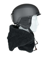 HelmetHoodz- Black sherpa hood that fits over a helmet shown on a white background