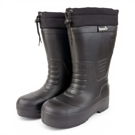 HiFlyer- Black rubber boots on a white background