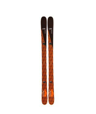 HoneyBadger- Orange and black skis with visible branding on a white background