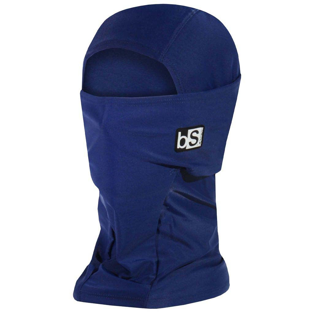 Hood-Blue balaclava with a logo on a light gray background