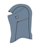 Hood-Blue balaclava with a brand logo on a white background