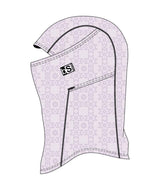 Hood-White balaclava with black pattern and a logo on a white background