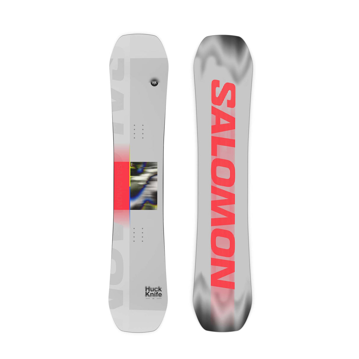 HuckKnifeGrom- Multi colored snowboard shown on a white background 