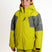 HydraBoysInsulatedJacket-A child wearing a bright yellow-green and gray ski jacket with matching pants, photographed against a plain light gray studio background.