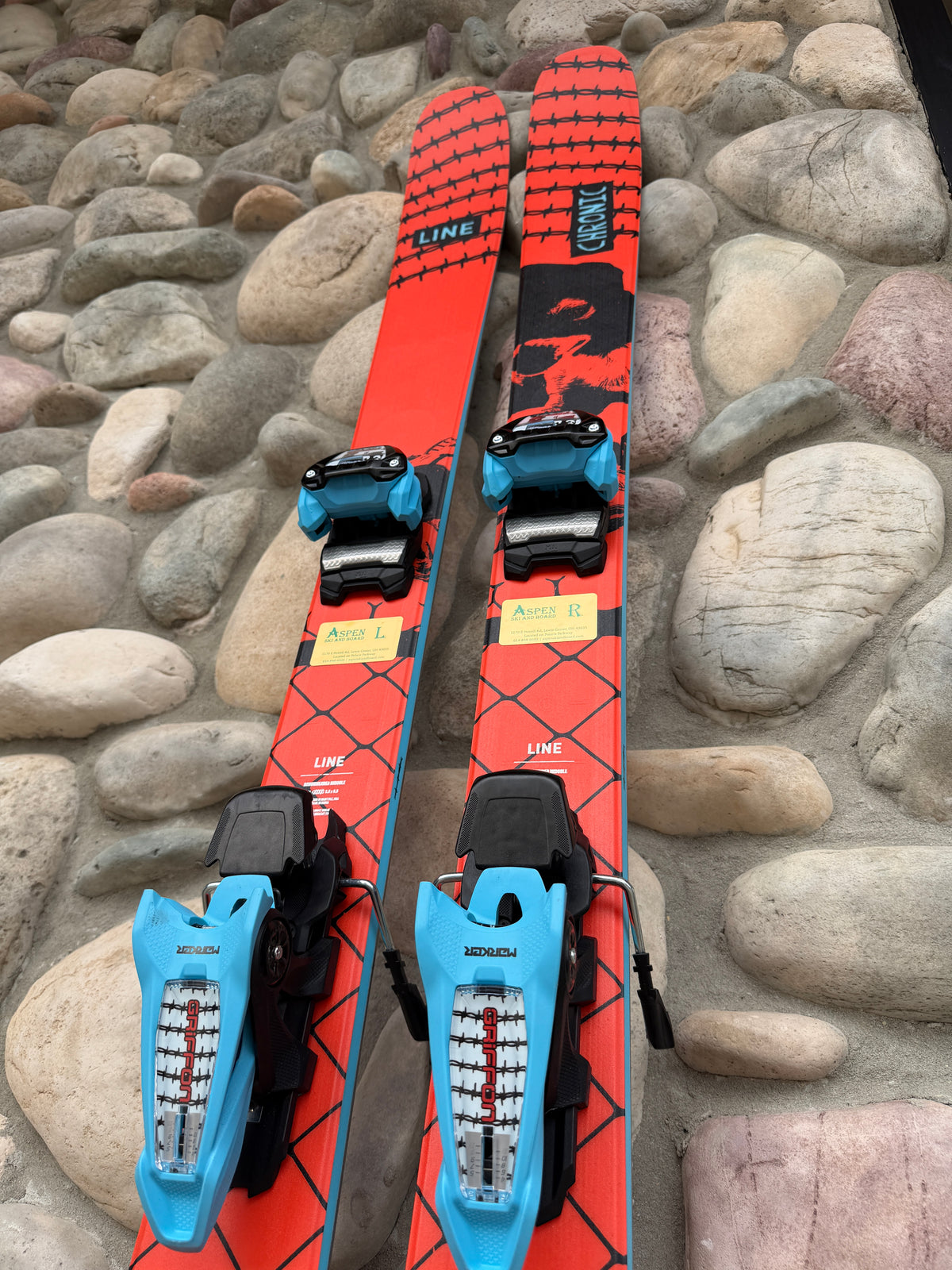LINE CHRONIC 94 SKIS WITH MATCHING MARKER GRIFFON SKI BINDINGS