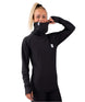 IcecoldTop- Woman wearing a black high neck baselayer on a white background 