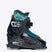 Indy1-A single K2 ski boot shown in profile against a light gray background. The boot is primarily black with a teal and light green camouflage pattern on the inner collar, a teal footbed, and a silver K2 logo on the side.