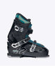 Indy3-A black ski boot with teal accents and silver buckles, shown from a side profile on a light gray background.