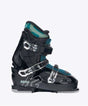 Indy3-A black ski boot with teal accents and silver buckles, shown from a side profile on a light gray background.