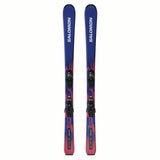 JR.LEQUIPEMC5GW-Pair of blue and purple Salomon skis on a white background