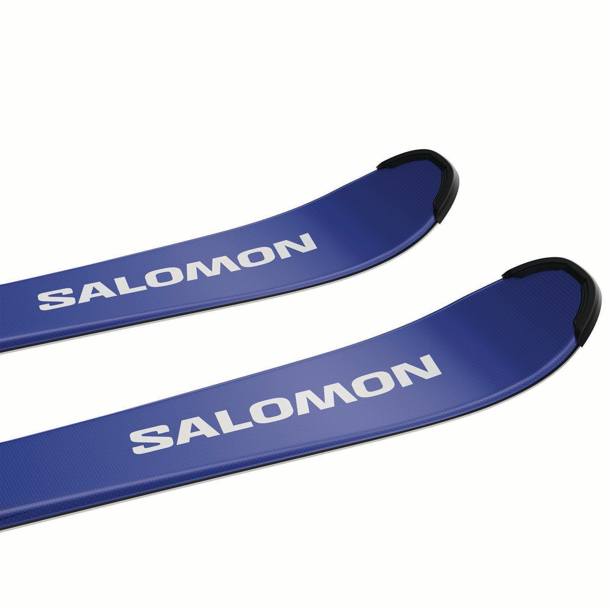 JR.LEQUIPEMC5GW-Pair of blue and purple Salomon skis on a white background