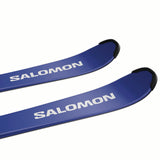 JR.LEQUIPEMC5GW-Pair of blue and purple Salomon skis on a white background
