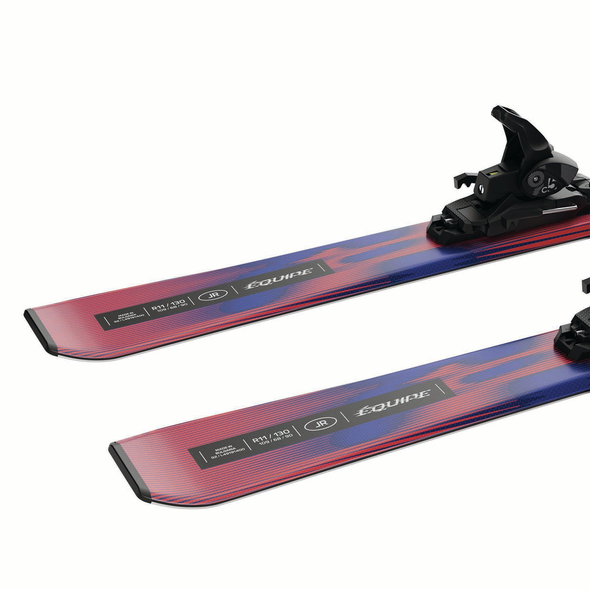 JR.LEQUIPEMC5GW-Pair of blue and purple Salomon skis on a white background