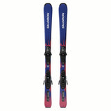JR.LEQUIPESC5GW-Pair of blue and purple Salomon skis on a white background