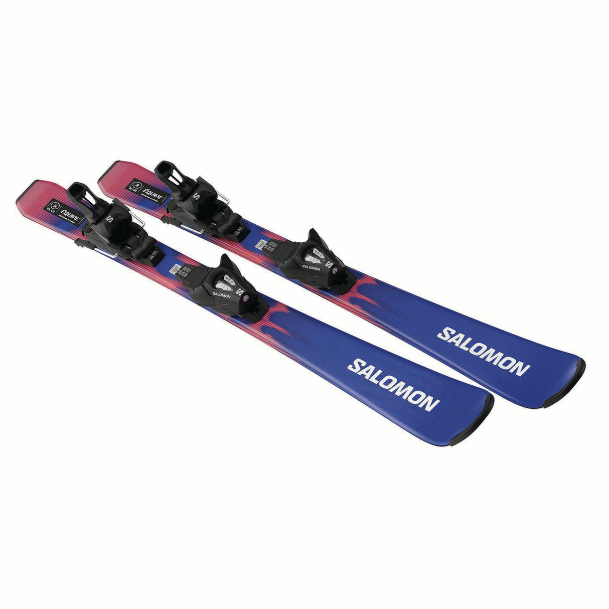 JR.LEQUIPESC5GW-Pair of blue and purple Salomon skis on a white background