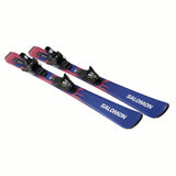 JR.LEQUIPESC5GW-Pair of blue and purple Salomon skis on a white background