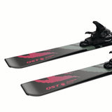 JR.LQSTBLACKML6GW-Pair of skis with a camouflage pattern and visible branding on a white background