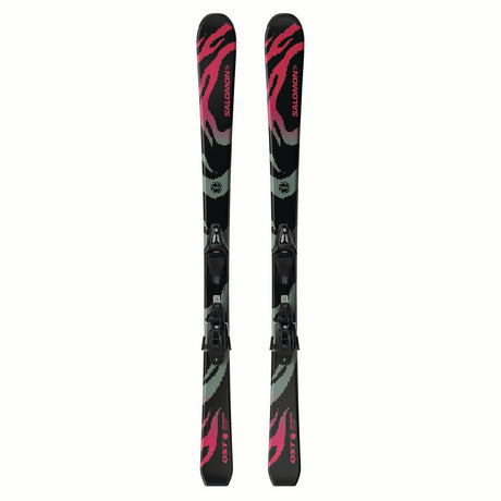 JR.QSTCOSMICSKYSC5GW-Pair of Salomon skis with bindings on a white background
