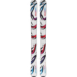 JR.QSTBLANKTEAM-A pair of Salomon skis shown vertically against a plain white background, featuring a white base with a colorful abstract pattern of black, red, purple, and blue.