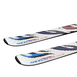 JR.QSTBLANKTEAM-A pair of Salomon skis shown vertically against a plain white background, featuring a white base with a colorful abstract pattern of black, red, purple, and blue.