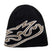 JibSkullyBeanie-Black beanie with a large logo on a white background