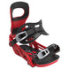Joint-Black and red snowboard binding on a white background