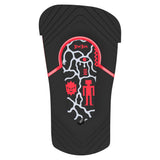 Joint-Black and red snowboard binding on a white background