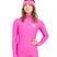 JourneyRibTop- Woman wearing a hot pink quarter zip on a white background 