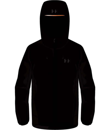 Jr.AlphaJacket-Black hooded jacket with brand logo on a white background