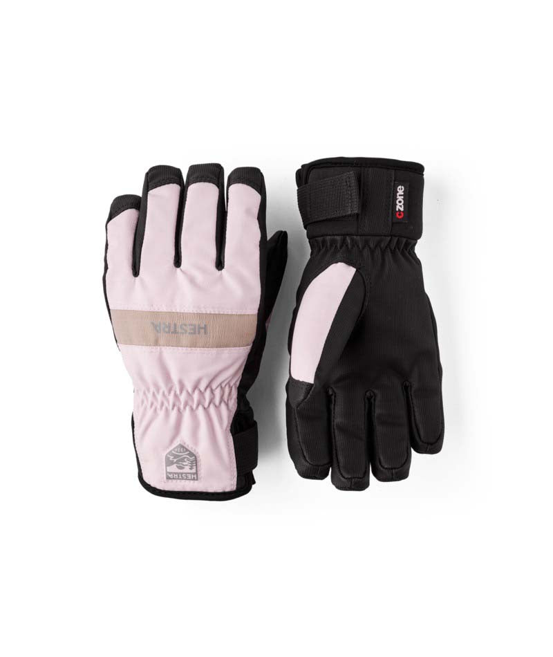 Jr.FeroxCZoneGlove-Pair of pink and black gloves on a white background