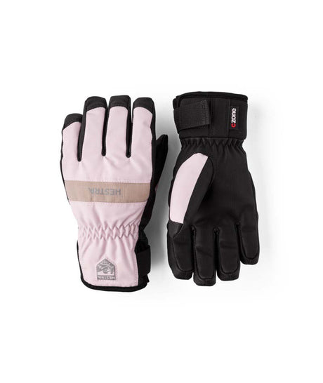 Jr.FeroxCZoneGlove-Pair of pink and black gloves on a white background