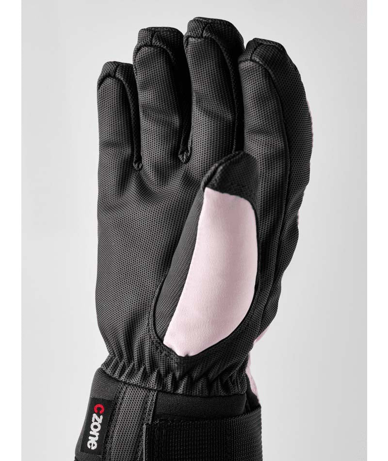 Jr.FeroxCZoneGlove-Pair of pink and black gloves on a white background