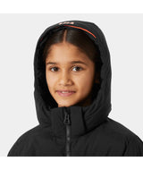 Jr.GirlNoraPuffyJacket-Black puffer jacket with a hood on a white background