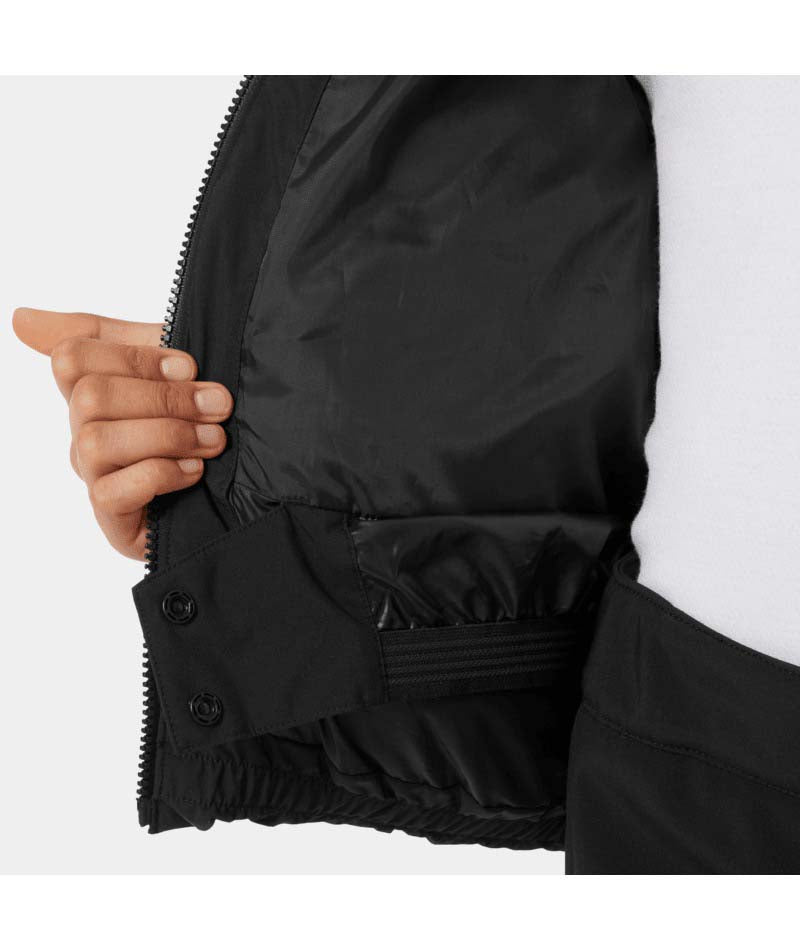 Jr.GirlNoraPuffyJacket-Black puffer jacket with a hood on a white background
