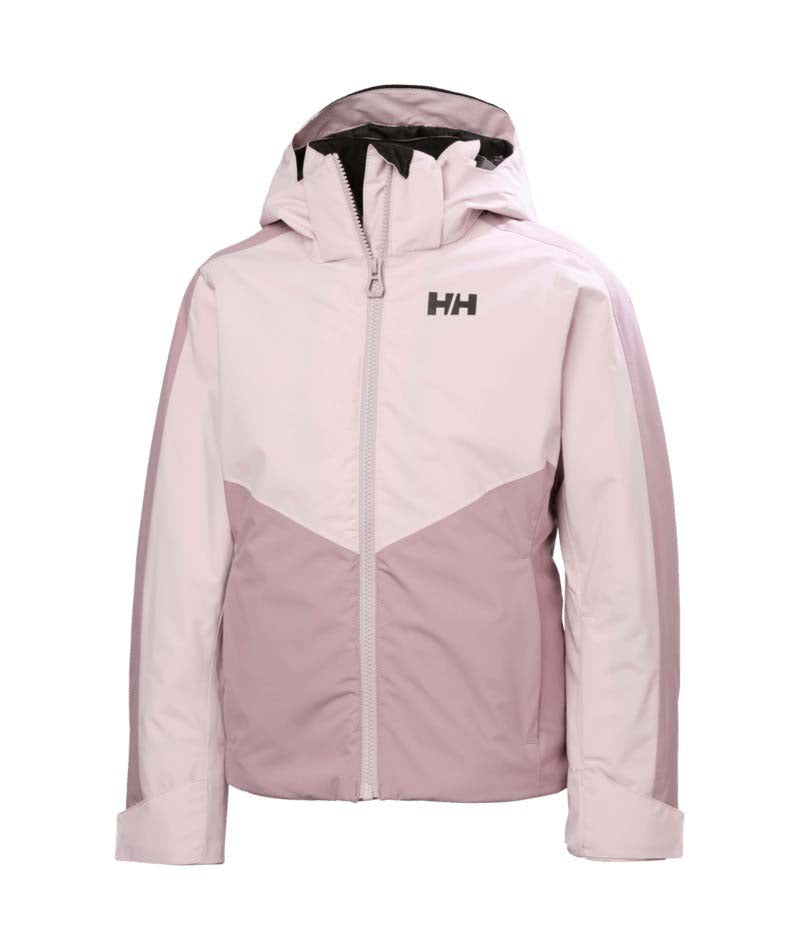 Jr.GirlSnowblissJacket- Light pink jacket with a brand logo on a white background