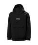 Jr.PowderSoftshellHoodie-Black jacket with a brand logo on a white background
