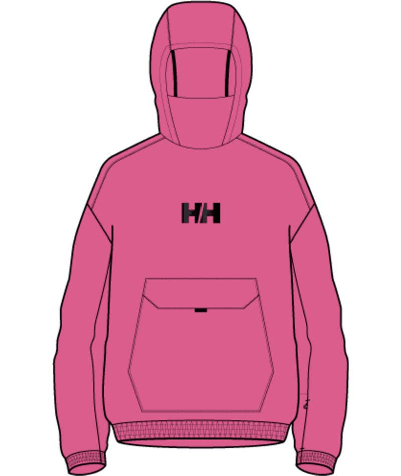 Jr.PowderSoftshellHoodie-Pink jacket with a brand logo on a white background
