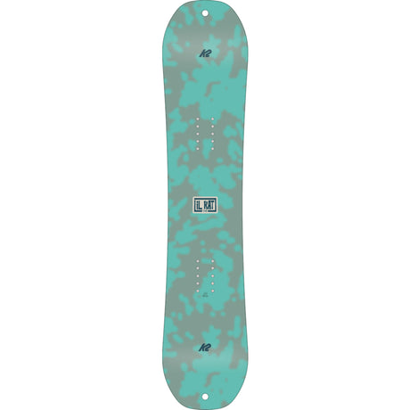 LilKat- Teal and gray camouflage-patterned skateboard deck on a white background
