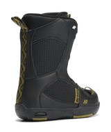 LilMiniSBBoot-A single K2 Lil Mini Youth Snowboard Boot for kids, featuring a black and gold color scheme with BOA lacing system.