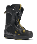 LilMiniSBBoot-A single K2 Lil Mini Youth Snowboard Boot for kids, featuring a black and gold color scheme with BOA lacing system.