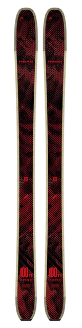 KORE100Ti- Pair of red and black skis on a white background