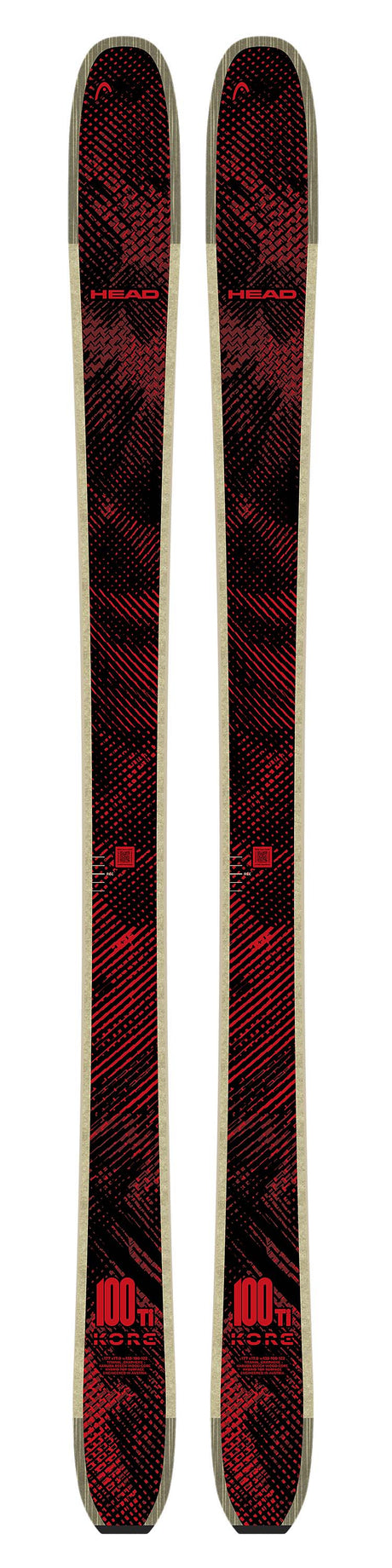 KORE100Ti- Pair of red and black skis on a white background