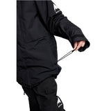 KPowlineGORE-TEX2LJacket-Person wearing a black snowboard jacket with a brand logo on a white background