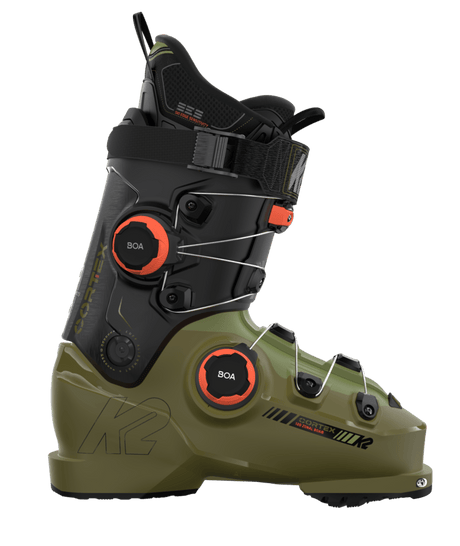 Cortex 120 Zonal BOA-Green ski boot with black and orange BOA system on a transparent background