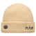 KanjiBeanie-Beige knit beanie with black text on a white background
