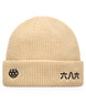 KanjiBeanie-Beige knit beanie with black text on a white background