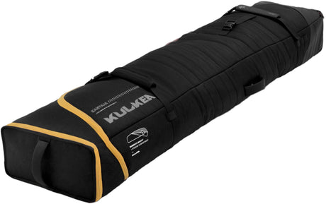 KantajaDoubleRollerSkiBag- Black and gold bag on a white background 