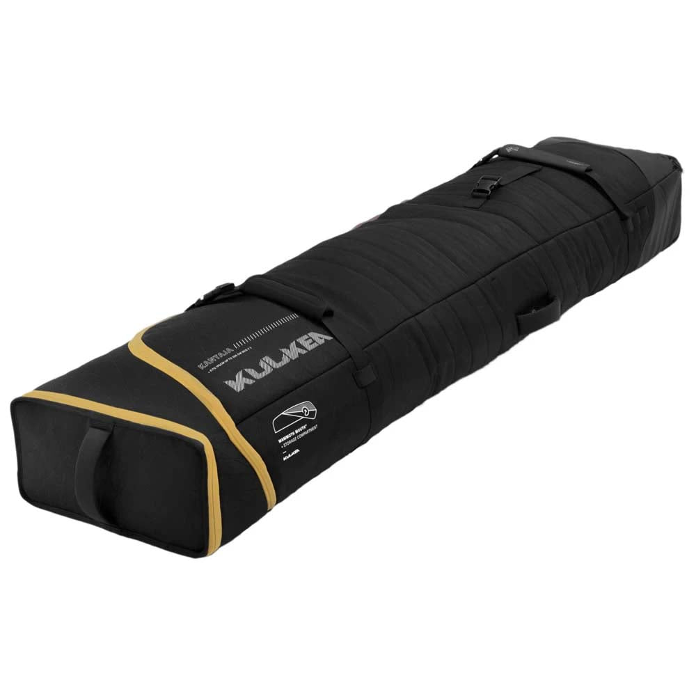 KantajaDoubleRollerSkiBag- Black and gold bag on a white background 